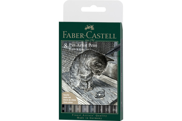 FABER-CA. Artist Pen Tuschestift 167171 grau, schwarz 8 Stk.