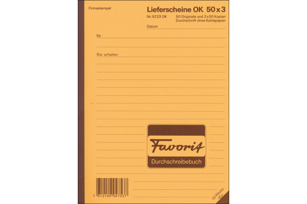 FAVORIT Lieferscheine D A5 9233 OK rot/gelb/weiss 50x3 Blatt