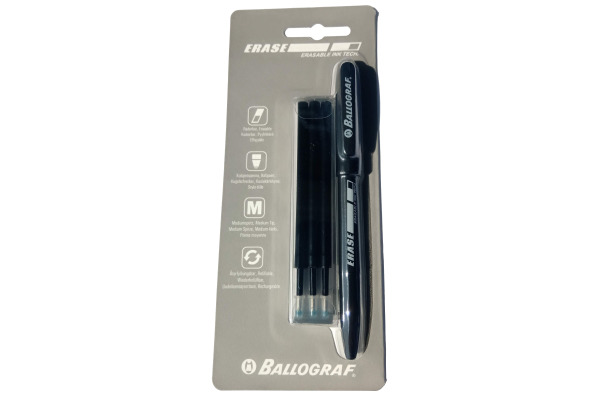 BALLOGRAF Erase Pen 0.7mm 20227 schwarz, mit Ersatzminen