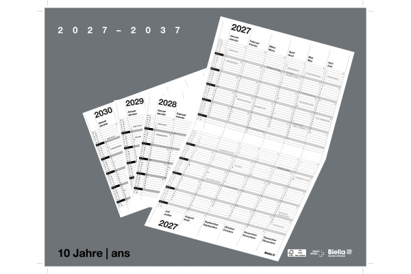 BIELLA 10-Jahreskalender Wire-O 2027 878310000 1J/2S grau DE/FR 30x24cm