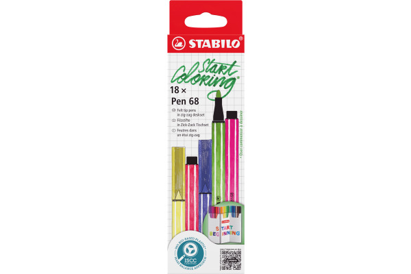 STABILO Faserschreiber Pen 68 1mm 6818/10 Zick Zack Etui 18 Stück