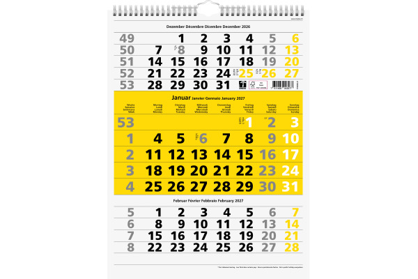 SIMPLEX 3-Monats-Wandkalender 2027 970008.27 3M/1S gelb 31x40cm