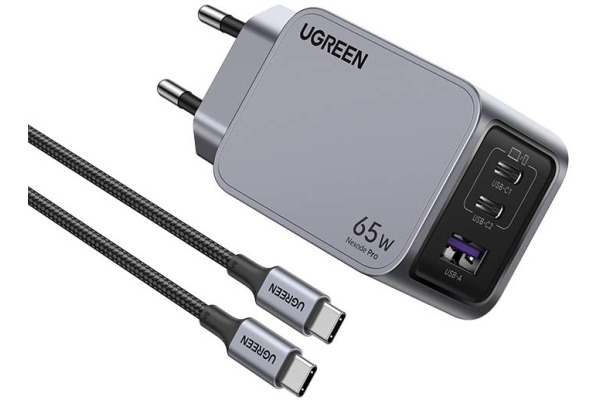 UGREEN USB Wallcharger Nexode Pro 25871 65W USB-A+C,PD,GaN w.Cable