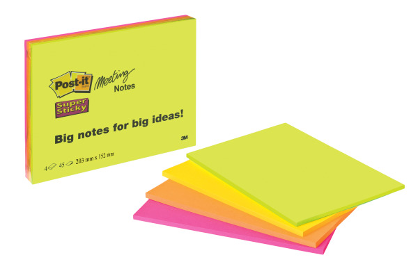 POST-IT Super Sticky Big Notes 4x45Bl. 6845-SSP 4 Farben ass. 152x203mm