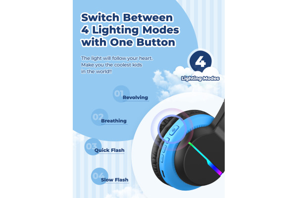 ICLEVER Kids Bluetooth Headphones C03-1702N BTH12, LED, 55h, black