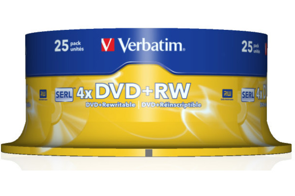 VERBATIM DVD+RW Spindle 4.7GB 43489 4x 25 Pcs