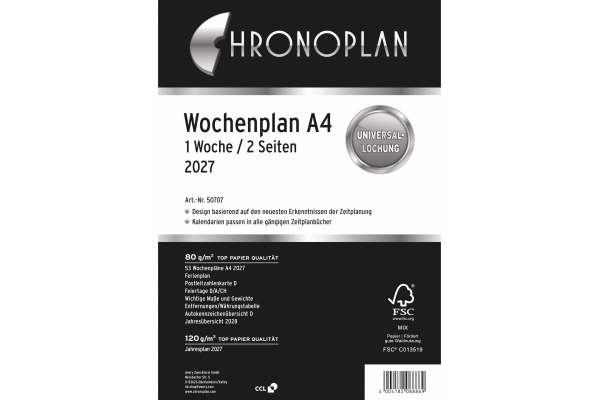 CHRONOPLA Ersatz Wochenplan 2027 50707Z.27 1W/2S in Spalten A4