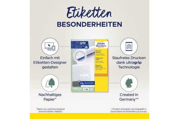 AVERY ZW. Universal-Etiketten 70x29.7mm 3489 weiss 3000 Stk./100 Blatt