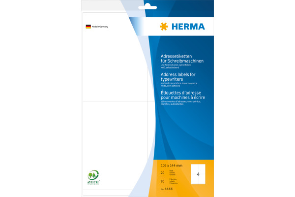 HERMA Adressetiketten 105×144mm 4444 weiss 80 Stück