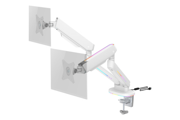 DELTACO RGB Dual Monitor Arm GAM-135-W remote Ctrl. White