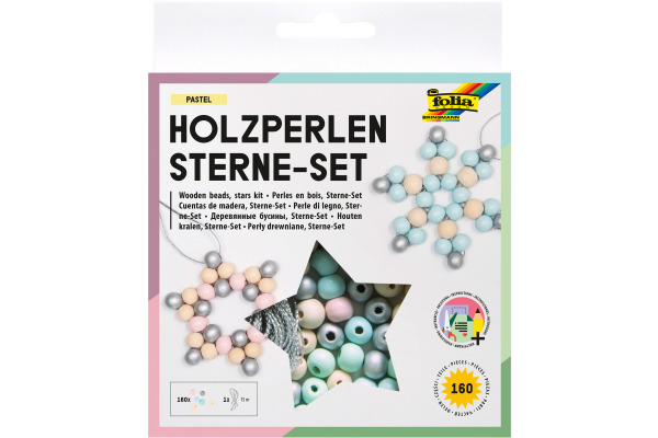 FOLIA Holzperlen Sterne 22522 Set Pastell