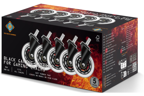 DELTACO Casters, Wheels, 5-pack GAM-157 Dark Line