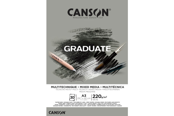 CANSON Graduate Mixed Media A3 400110372 20 Blatt, grau, 220g