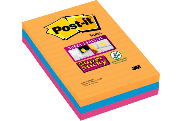 POST-IT Super Sticky Notes 152x101mm 46903SSBO 3 farbig 3x90 Blatt
