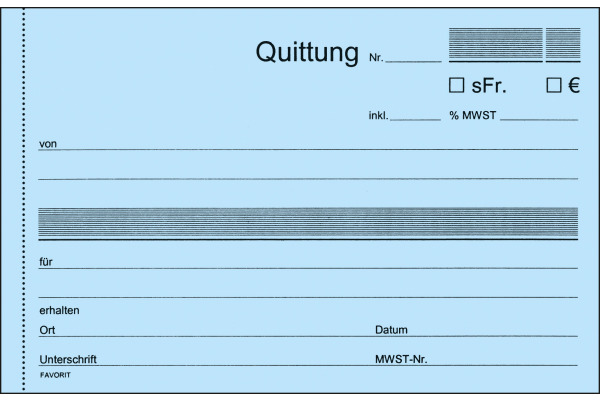FAVORIT Quittungen D/F/I A6 9298 OK N blau/blau/weiss 50x3 Blatt