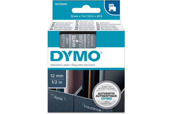 DYMO Schriftband D1 weiss/transp. S0720600 12mm/7m