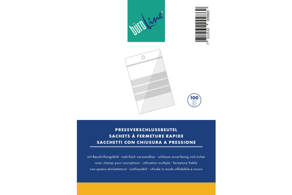 BÜROLINE Pressverschl. Beutel 90×110mm 422303 transp. 100 Stck.