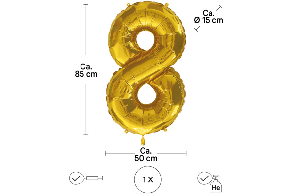 I AM CREA Folienballon Zahl 8 85cm 1000-1053 gold