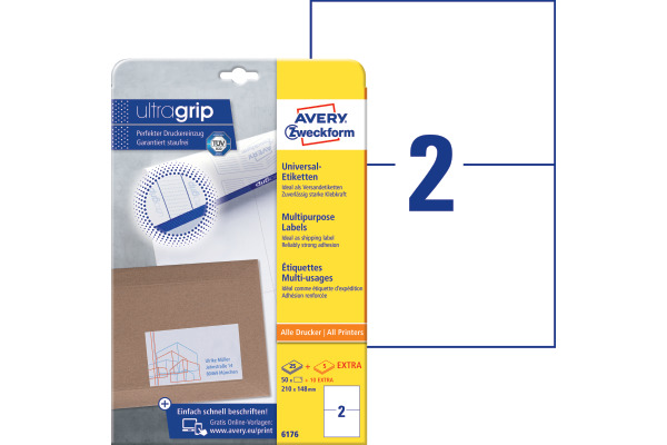 AVERY ZW. Universaletiketten 210x148mm 6176 weiss 60 Stk./25 + 5 Blatt
