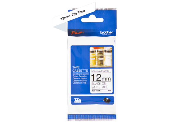 PTOUCH Band,nicht lam. schwarz/weiss TZe-N231 PT-300 12 mm