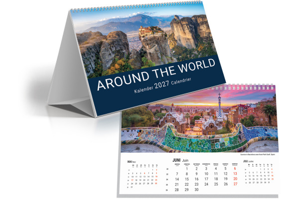 SIMPLEX 3-Monats-Tischkalender 2027 61103.27 3M/1S Around the World 21x14cm