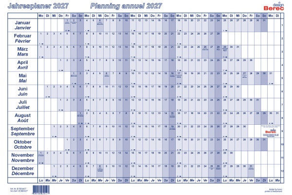 BEREC Papierjahresplaner 2027 B 5604/27 1J/1S blau A4