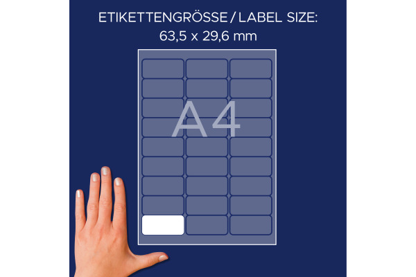 AVERY ZW. Namensetiketten 63.5x29.6mm L4784-20 Laser, weiss 20Bl./27Stk.