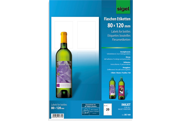 SIGEL Flaschenetiketten 80x120mm DE160 85g 20 Stück