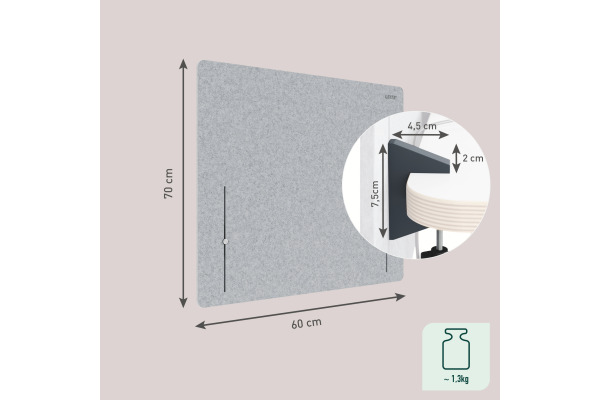 LEITZ Trennwand Leitz ERGO 60x70cm 61220085 grau, höhenverstellbar