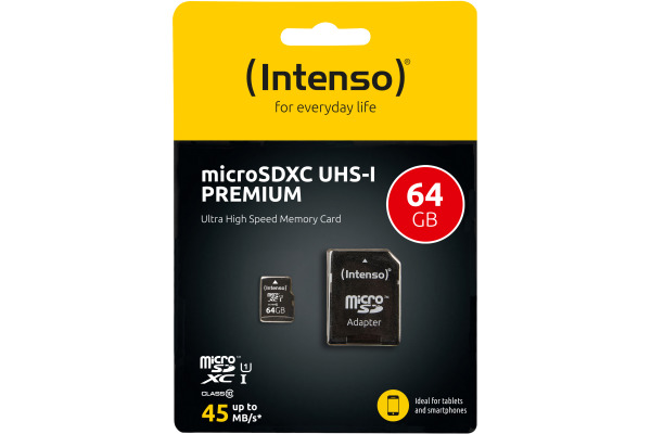 INTENSO Micro SDXC Card PREMIUM 64GB 3423490 with adapter, UHS-I