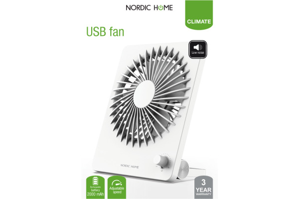 DELTACO USB Fan, Rechargable battery FT771 Multi speeds White