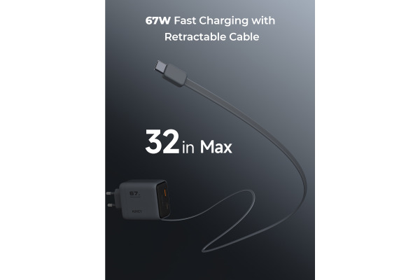 AUKEY Comet Reel Wallcharger 67W PA-C12 GaN,PD,Retrecta. USB-C Cable