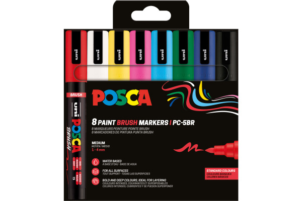 POSCA Brush Marker 1-4mm PC5BR8PBA 8 Stück, assortiert