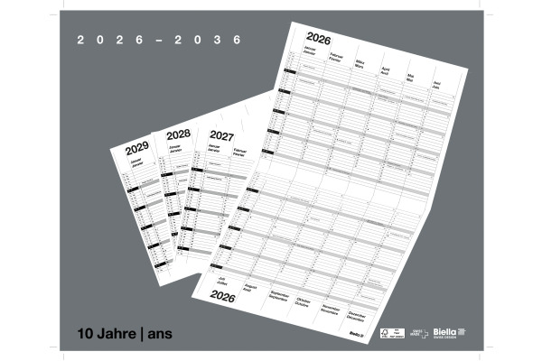 BIELLA 10-Jahreskalender Wire-O 2026 878310000 1J/2S grau DE/FR 30x24cm