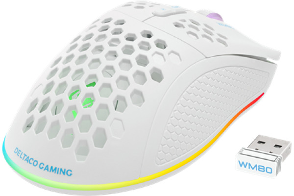DELTACO Lightweight Gaming Mouse,RGB GAM120W Wireless, White, WM80