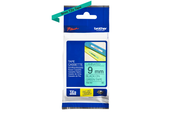 PTOUCH Band, laminiert schwarz/grün TZe-721 PT-1280VP 9 mm