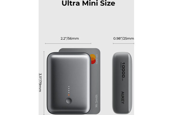 AUKEY Spark Mini 10000, 20W, PD,QC PB-Y55 GR Powerbank,Gray,USB-C,USB-A
