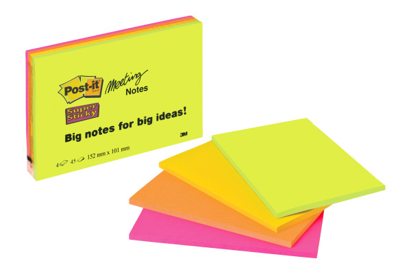 POST-IT Super Sticky Big Notes 4x45Bl. 6445-4SS 4 Farben ass. 152x101mm