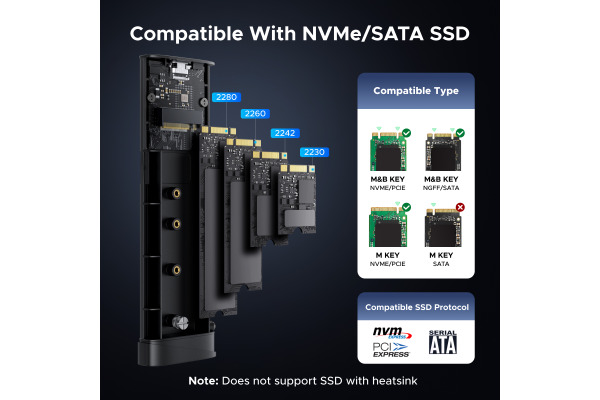 UGREEN SATA SSD Enclosure, M.2 NVMe 55150 1x USB C, Space Gray