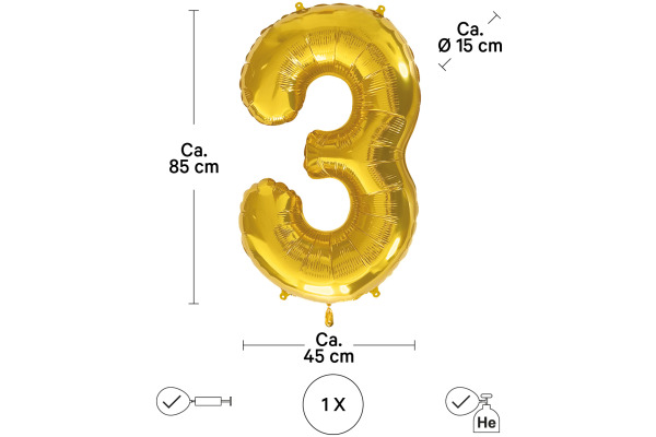 I AM CREA Folienballon Zahl 3 85cm 1000-1048 gold
