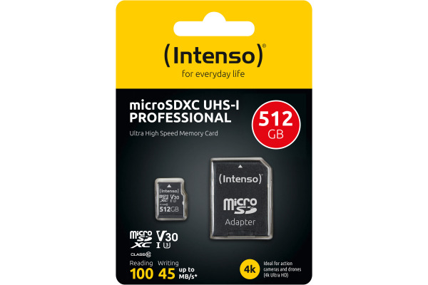INTENSO Micro SDXC Card PRO 512GB 3433493 with adapter, UHS-I