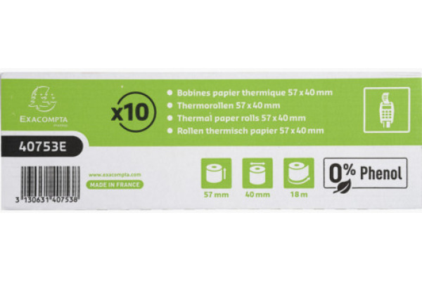 EXACOMPTA Thermorolle 10 Stück 40753E 57x40mmx18m für Kasse