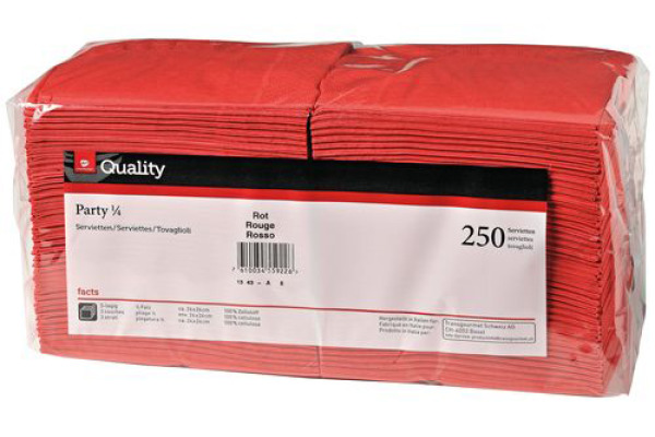 QUALITY Servietten Party 24x24cm 992172 rot 250 Stück
