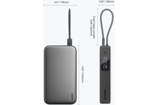 AUKEY Spark Sling 20000mAh PB PB-Y48 GR 100W PD Bild-in-USB-C Cal.Gr