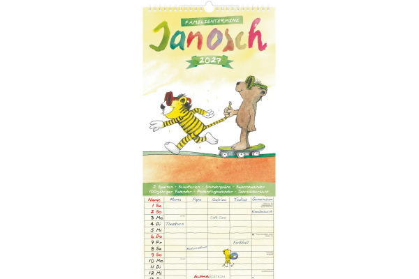 ALPHA EDI Familienplaner Janosch 2027 161179 1M/1S ML 5 Spalten 22x45cm