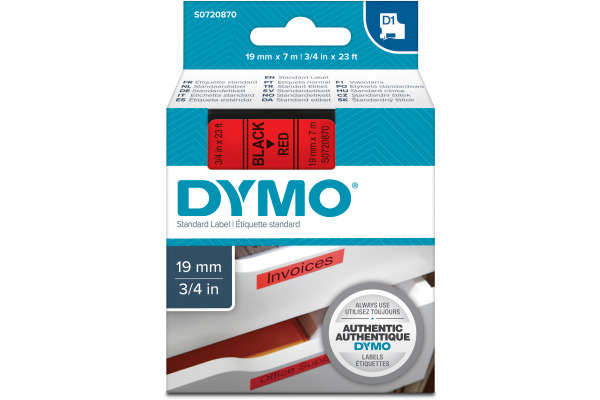 DYMO Schriftband D1 S0720870 schwarz/rot 19mm/7m