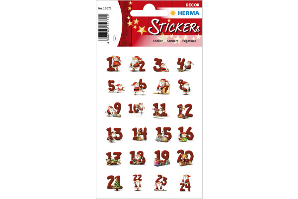 HERMA Sticker Adventskalender 15071 rot 72 Stück/3 Blatt