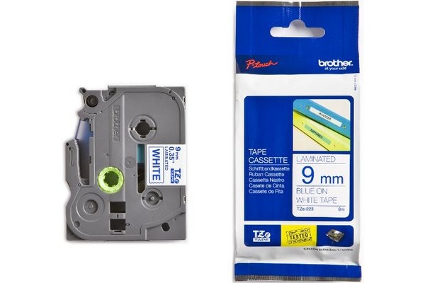 PTOUCH Band, laminiert blau/weiss TZe-223 PT-1280VP 9 mm