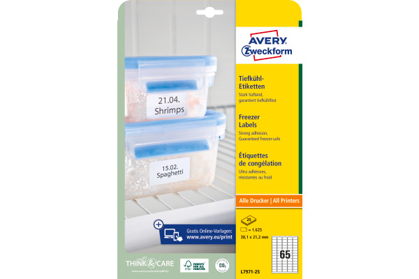 AVERY ZW. Tiefkühletiketten 38,1x21,1mm L7971-25 1625 Stück