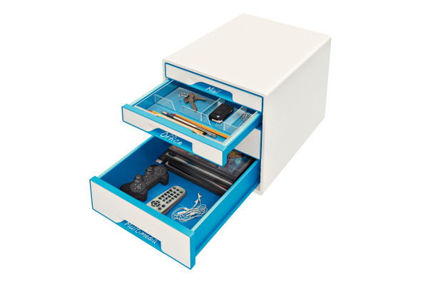 LEITZ Schubladenbox WOW Cube A4 52132036 weiss/blau, 4 Schubladen